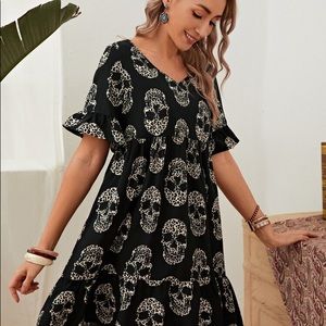 Emery Rise Leopard Skull Print Smock Dress Size Medium